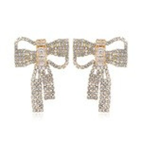 Clear Crystal-Embellished Bow Statement Earrings