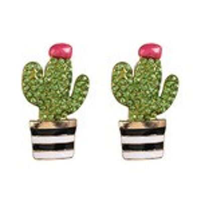 Clous d'oreilles cactus ornés de cristaux verts