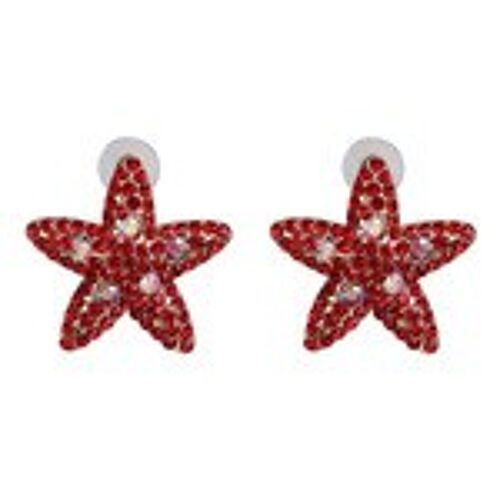 Red Crystal Embellished Star Stud Earrings