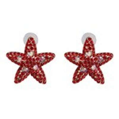 Boucles d'oreilles clous étoiles ornées de cristaux rouges
