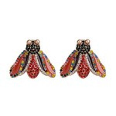 Vibrant Crystal Embellished Insect Stud Earrings