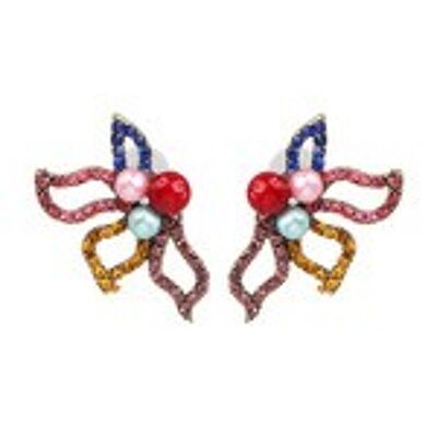 Vibrant Crystal Embellished Demi-Flower Stud Earrings