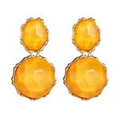 Yellow Jelly-Like Effect Dome Gold Tone Drop Earrings
