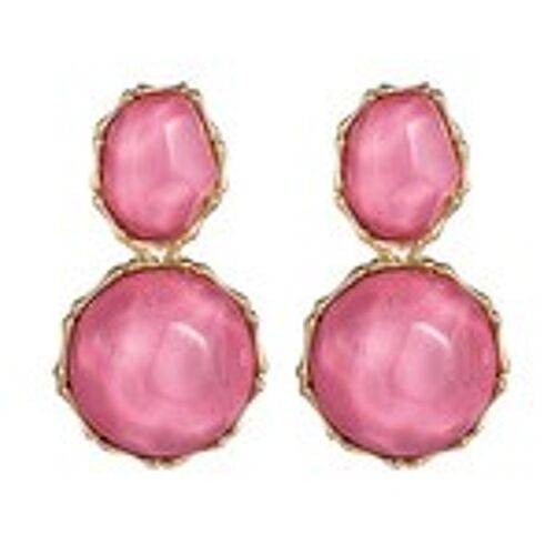 Pink Jelly-Like Effect Dome Gold Tone Drop Earrings