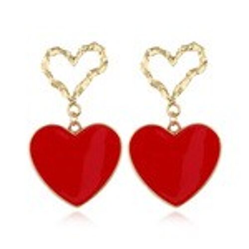 Red Enamel Star Gold Tone Heart Drop Earrings