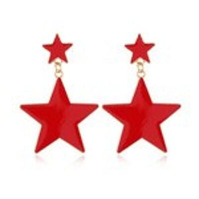 Red Enamel Double Star Drop Earrings