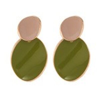 Aretes colgantes ovalados curvos de esmalte verde