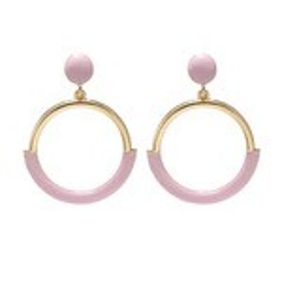 Gold Tone Hoop with Pink Enamel Drop Earrings