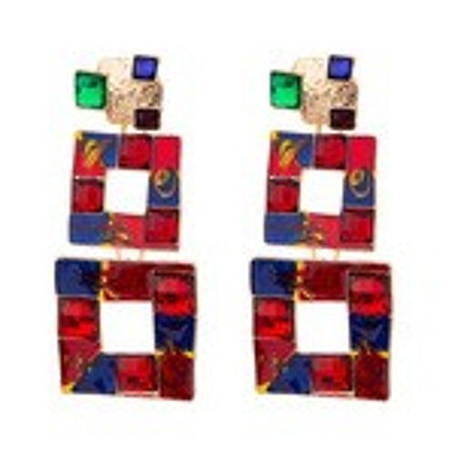 Red and Blue Enamel Square Statement Drop Earrings