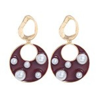 Maroon Enamel with Pearls Drop Earrings