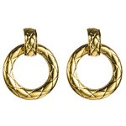 Gold Tone Harlequin Pattern Hoop Drop Earrings