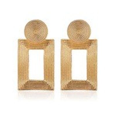 Geometric Textured Rectangle Gold Tone Drop Earrings