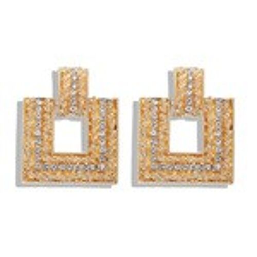Crystal Square Door knocker Gold Tone Drop Earrings