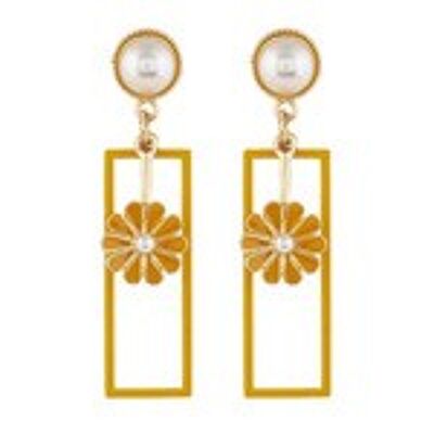 Rechteck mit gelben Emaille-Blumen-Perlen-Ohrringen