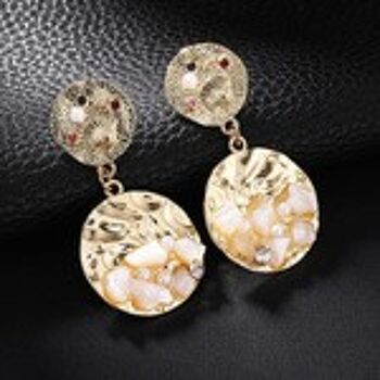 Boucles d'oreilles pendantes avec disque en cristal et pierre perle dorée 5