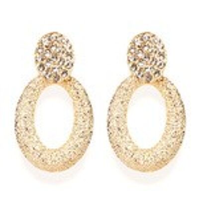 Crystal Pave Textured Oval Gold Tone Drop Earrings