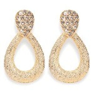 Boucles d'oreilles pendantes dorées texturées en forme de larme avec pavé de cristaux