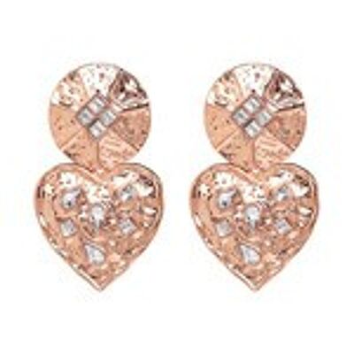 Crystals Rose Gold Plated Heart Drop Earrings