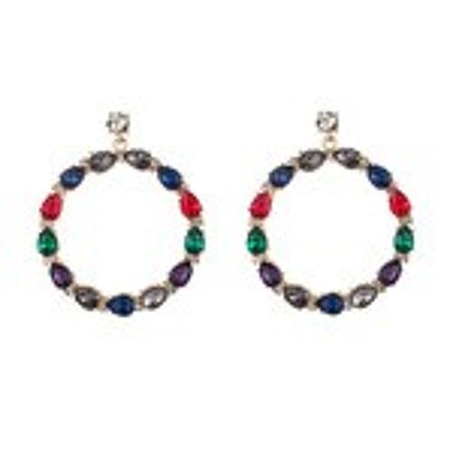 Colourful Teardrop Crystal Circular Hoop Drop Earrings