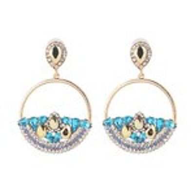 Blue Crystal Hoop Drop Earrings