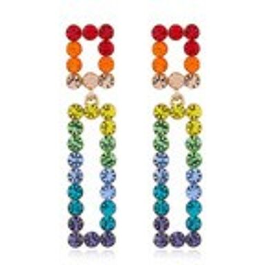 Boucles d'Oreilles Pendantes Rectangle Cristal Arc-en-Ciel