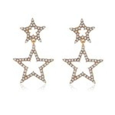 Diamante Double Star Drop Earrings