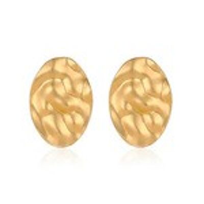 Wavy Texture Oval Gold Tone Stud Earrings