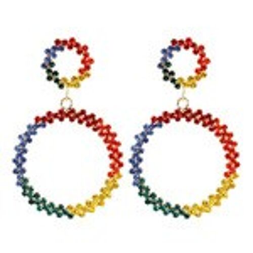 Colourful Crystal Pave Round Hoop Drop Earrings