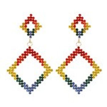 Boucles d'oreilles pendantes en forme de diamant avec pavé de cristaux colorés 1