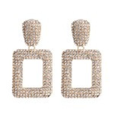 Aretes colgantes rectangulares con pavé de cristal transparente