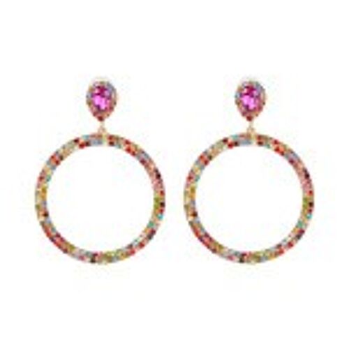 Colourful Crystal Pave Hoop Drop Earrings