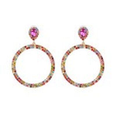 Colourful Crystal Pave Hoop Drop Earrings