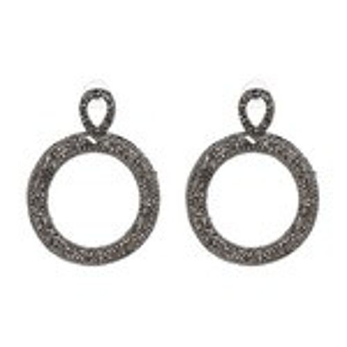 Black Crystal Pave Hoop Drop Earrings