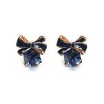Boucles d'oreilles puces cube en cristal bleu et nœud en émail