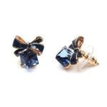 Boucles d'oreilles puces cube en cristal bleu et nœud en émail 2