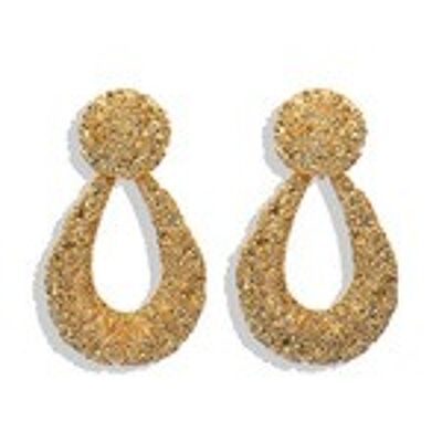 Textured Door Knocker Oval Gold Tone Drop Earrings