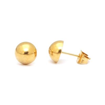 Gold-tone dome 304 stainless steel half round plain stud earrings