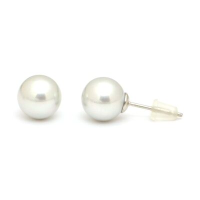 Boucles d'oreilles puces boule perle coquillage gris clair 8 mm rond