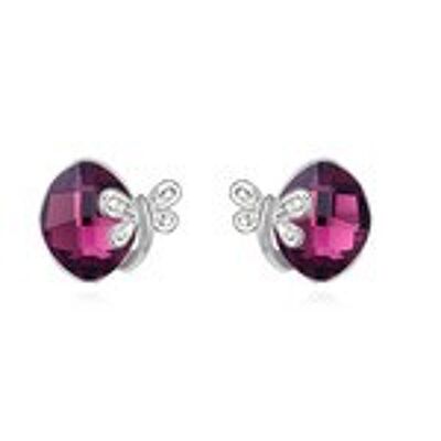 Boucles d'oreilles en forme de larme violette Swarovski Elements Crystal avec libellule plaqué platine