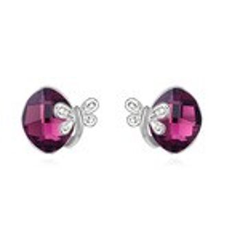 Boucles d'oreilles en forme de larme violette Swarovski Elements Crystal avec libellule plaqué platine 1