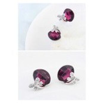 Boucles d'oreilles en forme de larme violette Swarovski Elements Crystal avec libellule plaqué platine 2