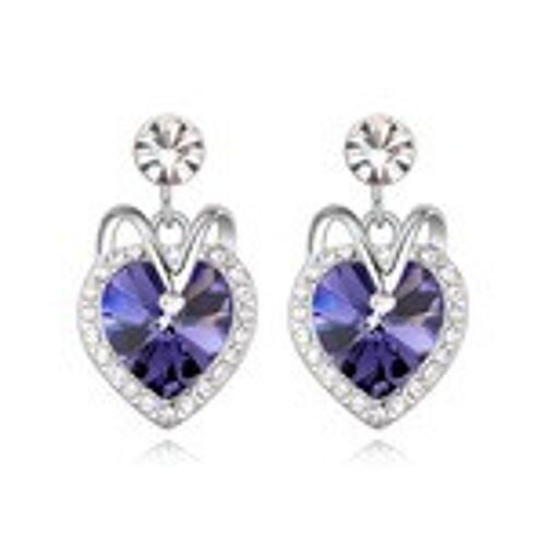 Purple violet Swarovski Elements Crystal heart  platinum-plated stud earrings