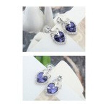 Boucles d'oreilles clous d'oreilles cœur plaqué platine Swarovski Elements Crystal violet violet 2