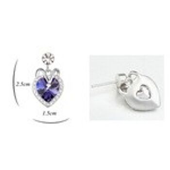 Boucles d'oreilles clous d'oreilles cœur plaqué platine Swarovski Elements Crystal violet violet 3