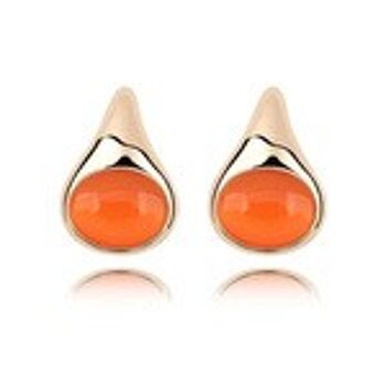Boucles d'oreilles clous en plaqué or opale orange 1