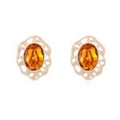 Citrine color Swarovski Elements Crystal oval gold-plated stud earrings