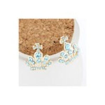 Exquisitos aretes de corona de princesa incrustados con cristales azules