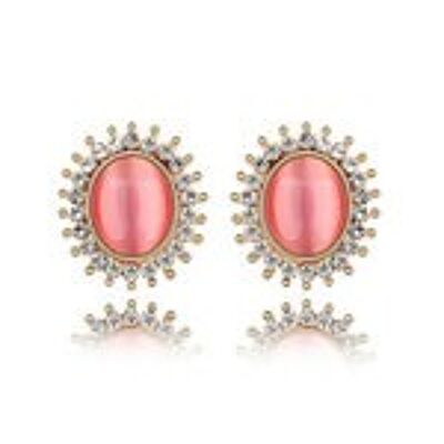 Eleganti orecchini a bottone cat eye rosa chiaro placcati oro