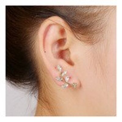 1 pair gold plated crystal leaf ear climber earrings with gift box