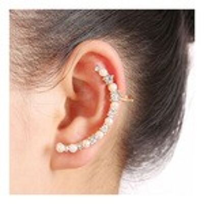 Gold plated faux pearl and crystal ear cuff earrings with gift box